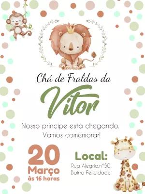 Convite Chá de Bebê Safari Aquarela para Editar Online