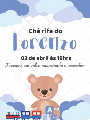 Convite Chá Rifa Ursinho com Trem para Editar Online