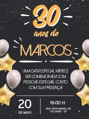 Convite de Aniversário Adulto Preto e Dourado para Editar