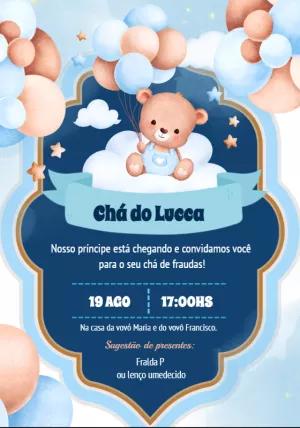Convite Chá de Fraldas Ursinho Baloeiro para Editar Online