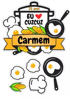 Topo de Bolo Aniversário Cuzcuz Editável Online para Imprimir