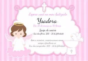 Convite de Batizado Anjinha Rosa para Editar Online