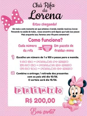 Convite Chá Rifa Minnie Baby Rosa para Editar Online