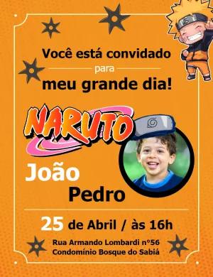 Convite de Aniversário Naruto Chibi com Foto para Editar