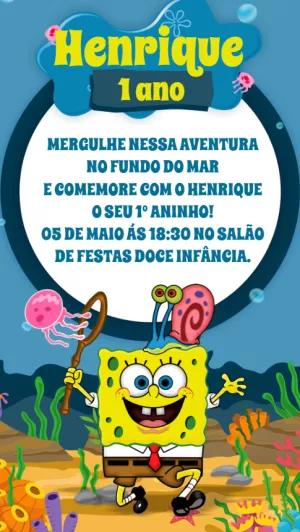 Convite de Aniversário Bob Esponja Fundo do Mar para Editar