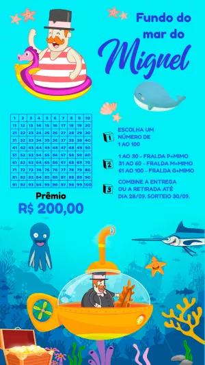 Chá Rifa Fundo do Mar com Personagem Divertido para Editar