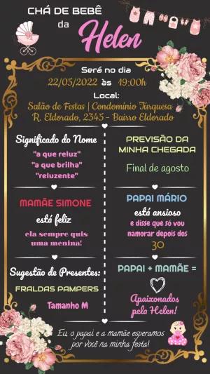 Convite Chá de Bebê Menina Floral Lousa para Editar