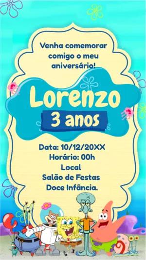 Convite Aniversário Bob Esponja com a Turma para Editar Online