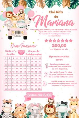 Convite Chá Rifa Safari Menina para Editar Online