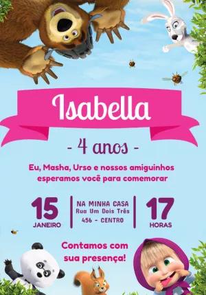Convite Aniversário Masha e o Urso para Editar Online