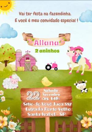 Convite Aniversário Fazendinha Rosa para Editar Online