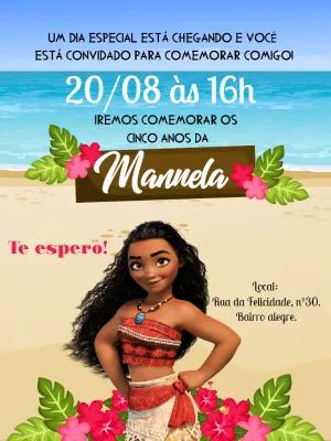 Convite de Aniversário Moana para Editar e Personalizar