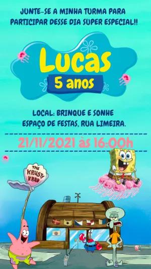 Convite Aniversário Bob Esponja e Turma para Editar Online