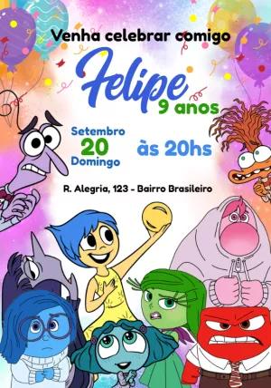 Convite Aniversário Divertida Mente com Personagens para Editar