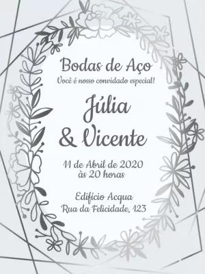 Convite Bodas de Aço Floral Geométrico para Editar Online