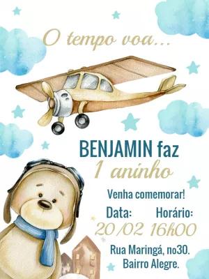 Convite Aniversário Ursinho Aviador para Editar Online