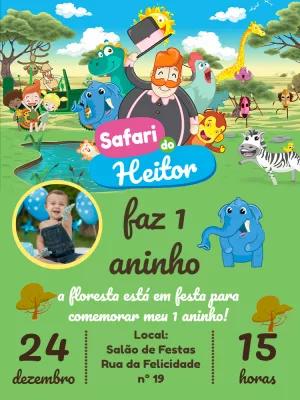Convite Aniversário Safari Mundo Bita com Foto para Editar