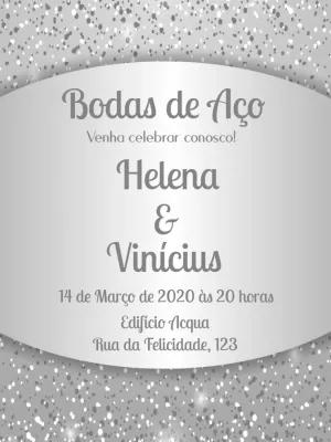 Convite Bodas de Aço Prata com Glitter para Editar Online