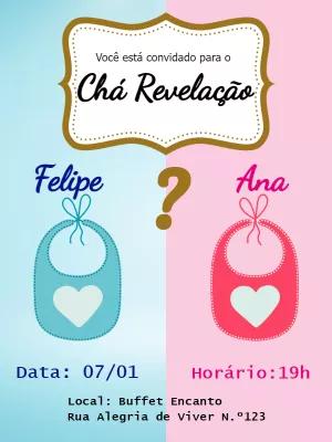 Convite Chá Revelação Babadores Menino ou Menina para Editar