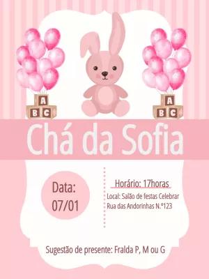 Convite Chá de Fraldas Coelhinha Rosa para Editar Online