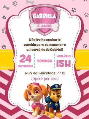 Convite Aniversário Patrulha Canina Rosa para Editar e Imprimir