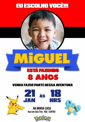 Convite Aniversário Pokémon com Foto para Editar Online