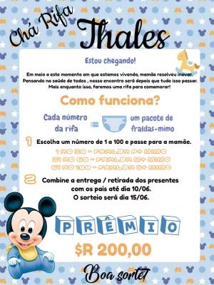 Convite Chá Rifa Mickey Baby Editável Online para Enviar