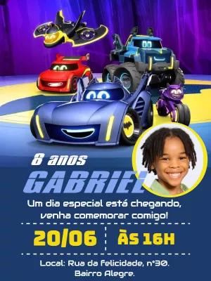 Convite Aniversário Batwheels com Foto para Editar Online