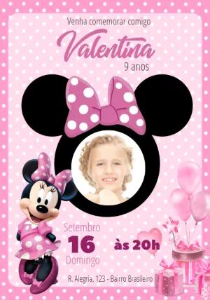 Convite Aniversário Minnie Rosa com Foto para Editar Online