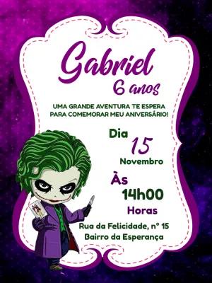 Convite de Aniversário Coringa Infantil para Editar Online