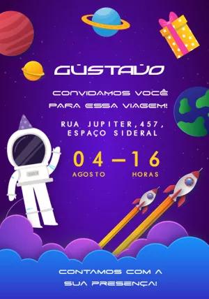 Convite de Aniversário Astronauta no Espaço para Editar Online