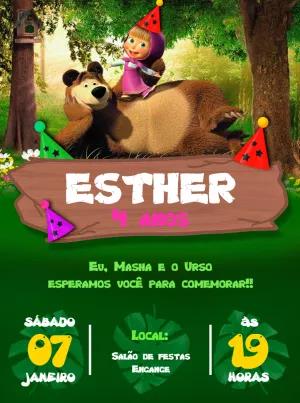 Convite de Aniversário Masha e o Urso para Editar Online