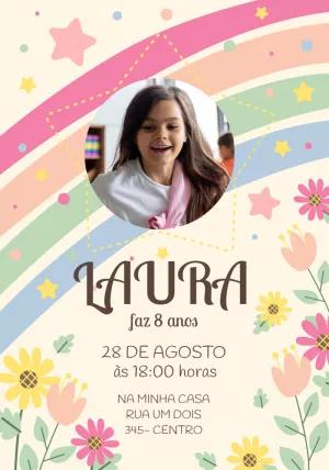 Convite Aniversário Arco Íris com Foto para Editar Online