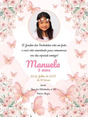 Convite Aniversário Jardim das Borboletas com Foto para Editar