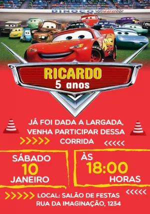 Convite Aniversário Carros com Personagens para Editar Online