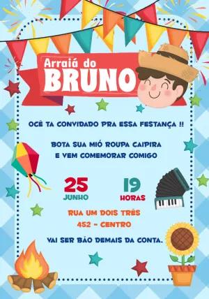 Convite de Aniversário Arraiá Menino Caipira para Editar Online