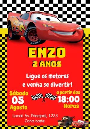Convite de Aniversário Carros Disney para Editar e Imprimir