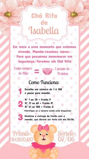 Convite Chá Rifa Ursinha Rosa para Editar Online