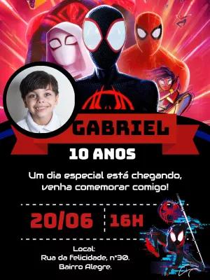 Convite Aniversário Homem Aranha Aranhaverso com Foto para Editar