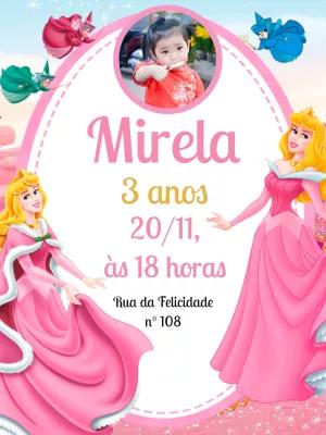 Convite Aniversário Princesa Aurora com Foto Editável Online