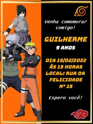 Convite Aniversário Naruto com Personagens para Editar Online