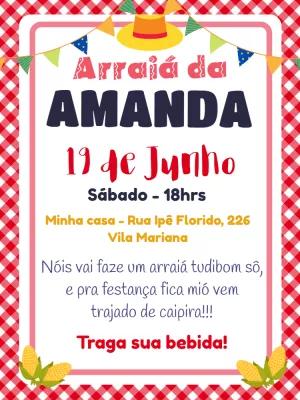 Convite de Aniversário Festa Junina Xadrez para Editar Online