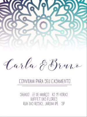 Convite de Casamento com Mandala Verde e Lilás para Editar