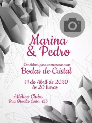Convite Bodas de Cristal com Foto para Editar Online