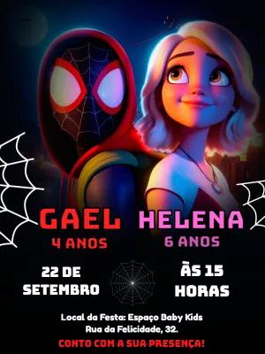 Convite Aniversário Duplo Aranhaverso para Editar Online