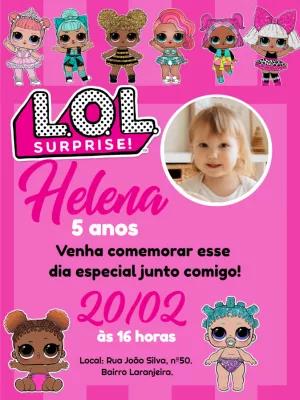 Convite Aniversário LOL Surprise com Foto para Editar Online
