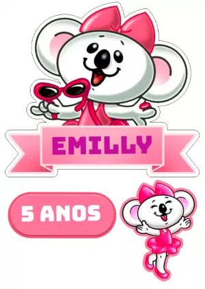 Topo de Bolo Aniversário Coala Rosa Editável para Imprimir