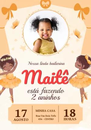 Convite Aniversário Bailarina Negra com Foto para Editar Online