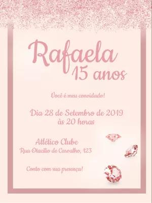 Convite 15 Anos Rose Gold com Glitter para Editar Online
