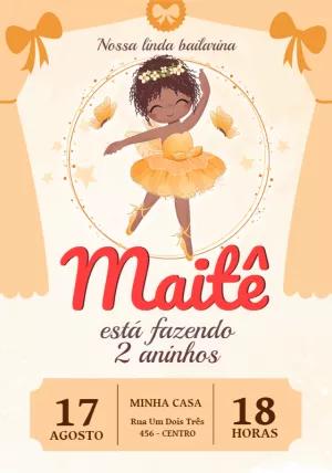 Convite Aniversário Bailarina Negra para Editar Online
